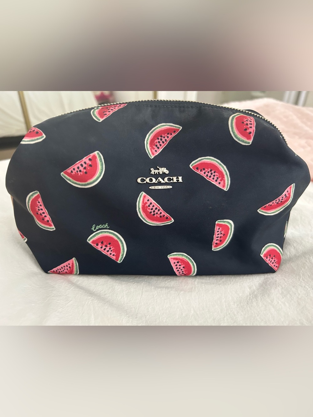 Coach Navy Cosmetic Pouch with Watermelon Print